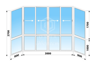 Панорамное раздвижное алюминиевое остекление 4600x2700 хрущевка