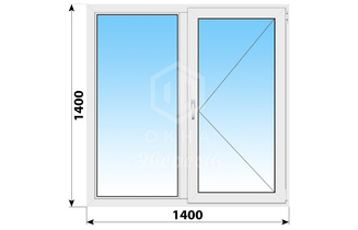 Двухстворчатое пластиковое окно 1400x1400 Г-П